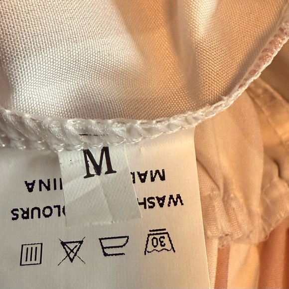 Women’s Flowy Palazzo Pants Sz M Tan And White Geometric Pattern With Pockets - Picture 3 of 12